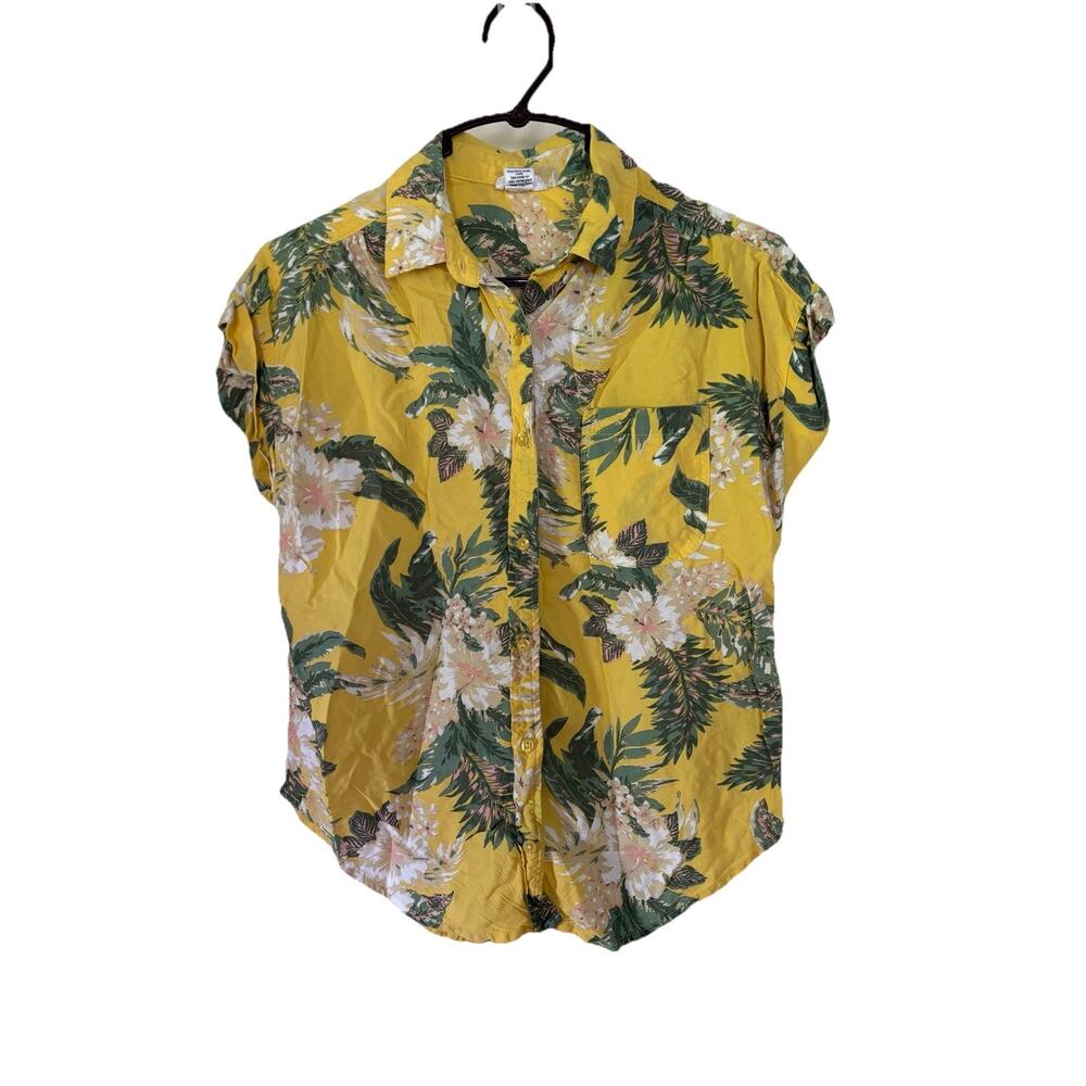 Japna Women's XS Button Up Short Sleeve Floral Beach Hawaiian Vacation Shirt Top